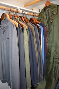 lot 312 image: Mens Long-Sleeve Shirts and Green Raincoat Size LG and  XL