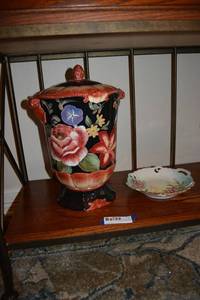 lot 150 image: Large Lidded Ceramic Pot with Candles and Floral Plate