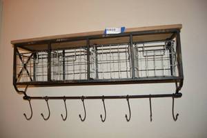 lot 236 image: 4 Wire Basket Wall Shelf with Hooks