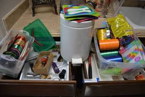 lot 244 image: Party Decorations, Trash Bin, Christmas Ribbon, Wine Openers and Tools