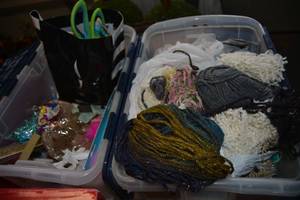 lot 371 image: Crafters Lot Yarn, Glue Gun, Stamps, and More
