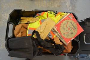 lot 394 image: Mens Work Overalls, Gloves, Vests, Back Belts and Saw Blades
