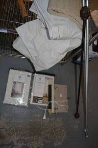 lot 423 image: Curtains, Curtain Rods, Rug, and Under cabinet Radio
