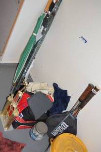 lot 437 image: Sport Lot Tennis Racquets, Golf Balls, Umbrellas, and More