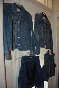 lot 700 image: Womens Jean Jackets and Vests Coldwater Creek - S, Vince Camuto - L, Earl - XL, and Reba - L
