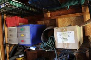 lot 649 image: Plastic 3-Drawer Bins, Tool Caddy, Stud Hangers