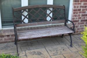lot 711 image: Garden or Porch Bench Iron Framed