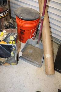 lot 615 image: Contractor Bags, Dust Pan, Paint Thinner, Bucket with Misc.