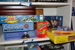 lot 54 image: Board Games Cranium, Checkers, Peoples Court, Uno Attack, Sorry Spin, Phase 10
