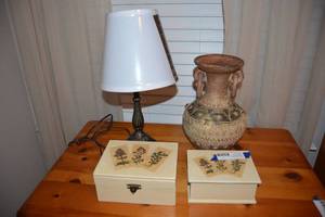 lot 68 image: Home Dcor Lamp, Pottery Vase, Boxes