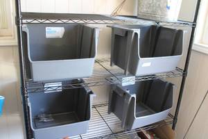 lot 713 image: Set of 4 Gray Shelf Storage Tubs