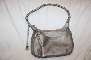 lot 722 image: Purses Metallic Silver Purse marked Brighton with Silver Rings on Braided Strap