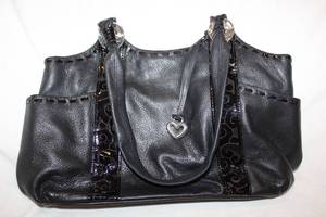 lot 728 image: Purses Black with Black Patent Trim Purse marked Brighton