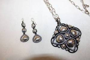 lot 741 image: Jewelry Signed Brighton oxidized black and silver demi prarure set (necklace w pendant and matching earrings)