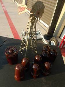 lot 34 image: Brown Glass and Ceramic Vintage Aluminum Windmeal
