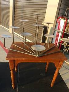 lot 35 image: Large Pillar Candle Holder and Vintage Side Table,