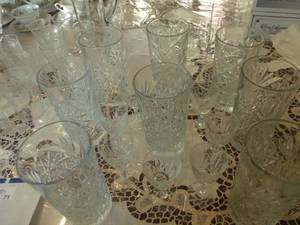 lot 72 image: Beautiful Set of Clear-Cut Glass, Drinking Glasses and Small Liquor Glasses.