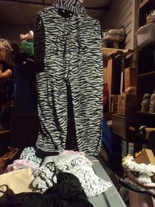 lot 122 image: Womans Sleepwear including Zebra Onesie Sizes Large to XL