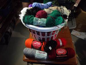 lot 115 image: Generous Basket full of New Yarn, Various Colors, Textures and Brands Basket Included
