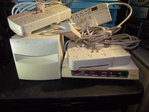 lot 163 image: Vintage Surge Suppressor Box, CD-Rom Storage Drawer, and Quantity of Surge Protectors