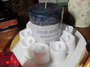 lot 294 image: Julie Anne Home Candles Pillar Candle is Sent Free, Votives are New LED and Misc Ladies Perfumes, see pictures