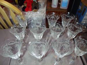 lot 167 image: Beautiful Etched Crystal Set, Corsage Clear by FOSTORIA Matching Plates in Lot 146