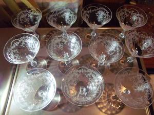 lot 168 image: Vintage Fostoria Corsage SherbertChampagne Crystal Clear Stemware (One Piece not in picture)