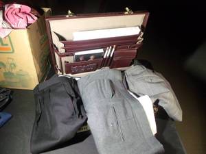lot 214 image: Mens Slacks in styles and colors as shown 44x34 and Leather Briefcase