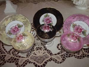 lot 238 image: Three Beautiful Sets of Royal Halsey Tea Cup and Saucer Sets