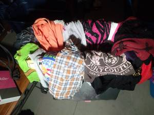 lot 265 image: Mix and Match Varity of Womans and Childrens clothing in a included Collapsible Hamper  as shown