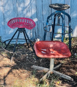 lot 46 image: Vintage Tractor Seat Chair &amp Two Other Improvised BarnWorkshop Chairs