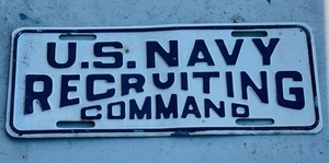 lot 60 image: Vintage U. S. Navy Recruiting Command Heavy Embossed Steel License PlateTopper