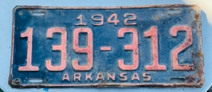 lot 64 image: Vintage 1942 Arkansas License Plate&nbsp