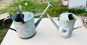 lot 85 image: Two Vintage Galvanized Metal Watering Cans- One w Sprinkler Head&nbsp