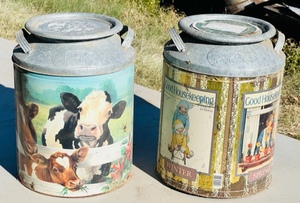 lot 88 image: Vintage Golden Harvest Dairy Milk Can Popcorn Containers