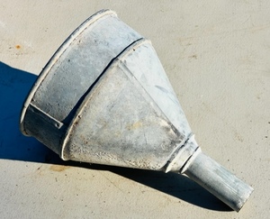 lot 92 image: Vintage Cool Tin Man Galvanized Metal Oil Funnel For AutoFarmTractor