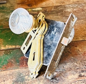 lot 175 image: Vintage Glass Door Knob Set W Locking Mechanism &amp Brass Hardware