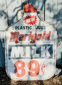lot 198 image: Huge Wooden Two-Sided Vintage&nbsp Marigold Milk Sign