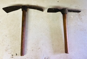 lot 204 image: Two Vintage MattockGrub HoeGardenFarmMining Tools