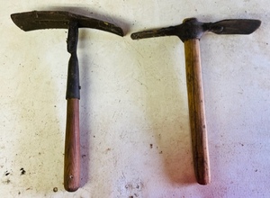 lot 205 image: Two Vintage MattockGrub HoeGardenFarmMining Tools