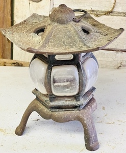 lot 230 image: Cast Iron and Glass Pagoda Look Candle Lit Latern