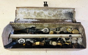lot 241 image: Vintage Metal Toolbox W Contents - Watches &amp Watch Parts