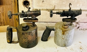 lot 247 image: Two AntiqueVintage Primative Hercules Brass Wood Handled Blow Torches