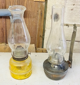 lot 267 image: Two Beautiful Antique Kerosene Lamps - One is a Wall Hanger