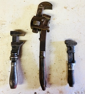 lot 270 image: Three Antique Pipe Wrenches - Including Rare Bemis &amp Call
