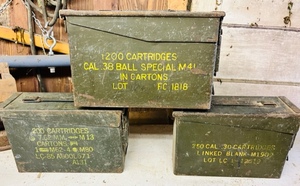 lot 277 image: Three Vintage Metal Military Ammo Cans&nbsp