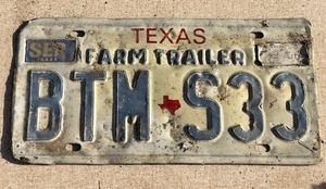 lot 292 image: 2006 Texas Farm Trailer License Plate
