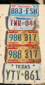 lot 298 image: Lot Of Five Assorted Vintage State License Plates