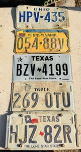 lot 299 image: Lot Of Five Assorted Vintage State License Plates