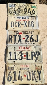 lot 300 image: Lot Of Five Vintage Texas License Plates